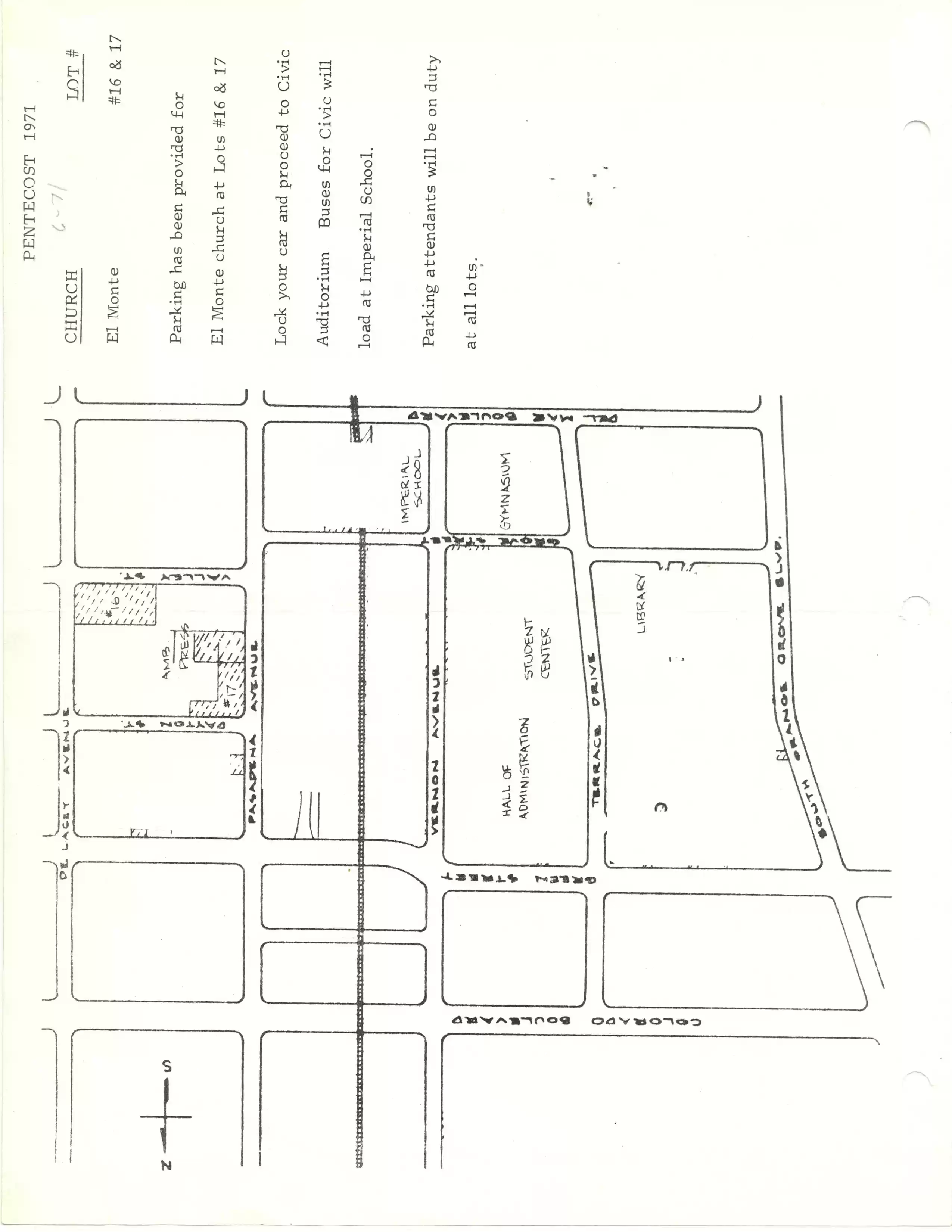 El Monte church parking map at AC for Pentecost, 6-1971